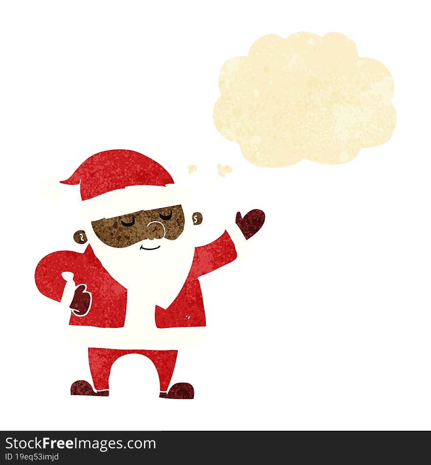 cartoon santa claus with thought bubble