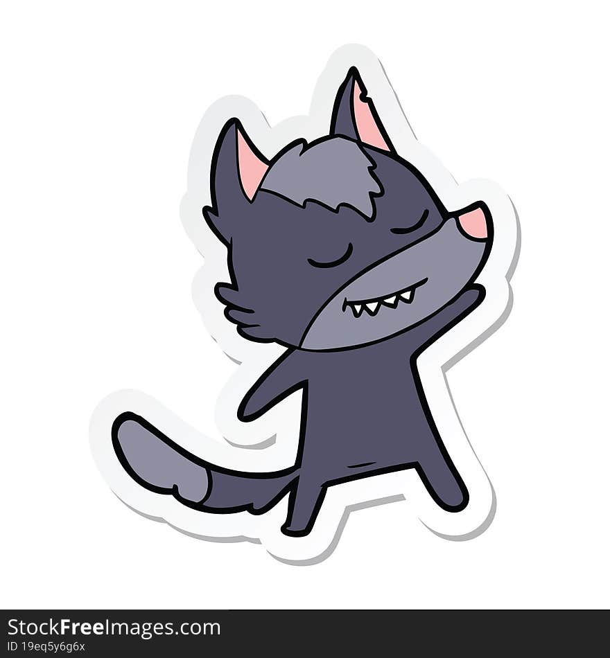 sticker of a friendly cartoon wolf