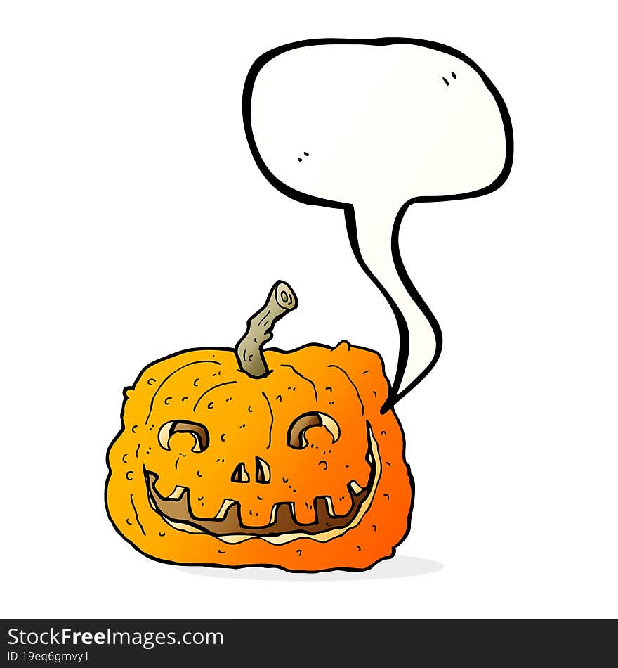 cartoon pumpkin with speech bubble