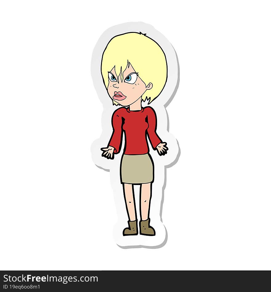 sticker of a cartoon annoyed woman