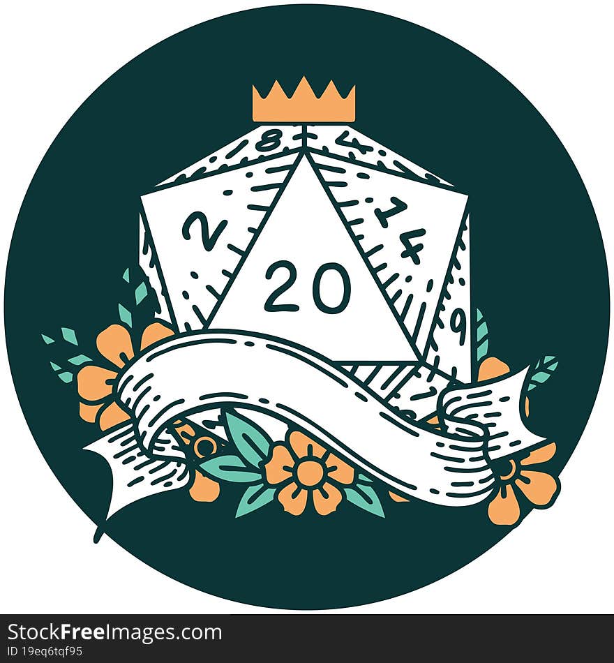 natural twenty D20 dice roll icon