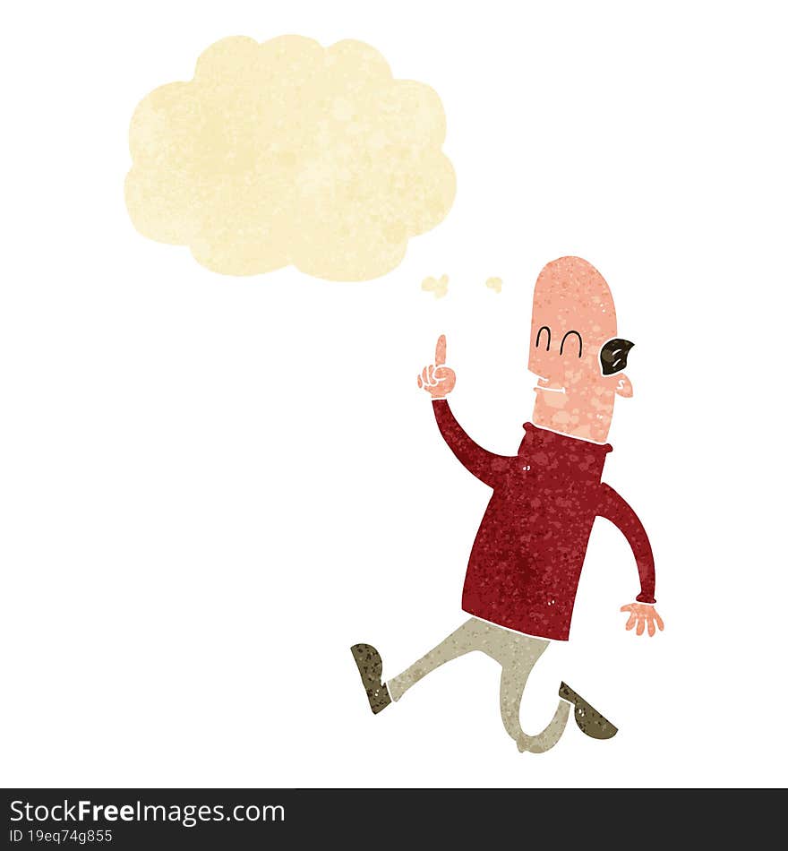 cartoon bald man with idea with thought bubble