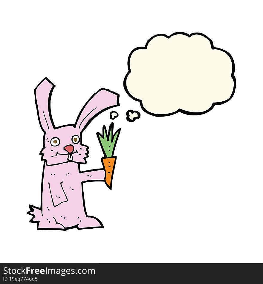 Cartoon Rabbit With Carrot With Thought Bubble