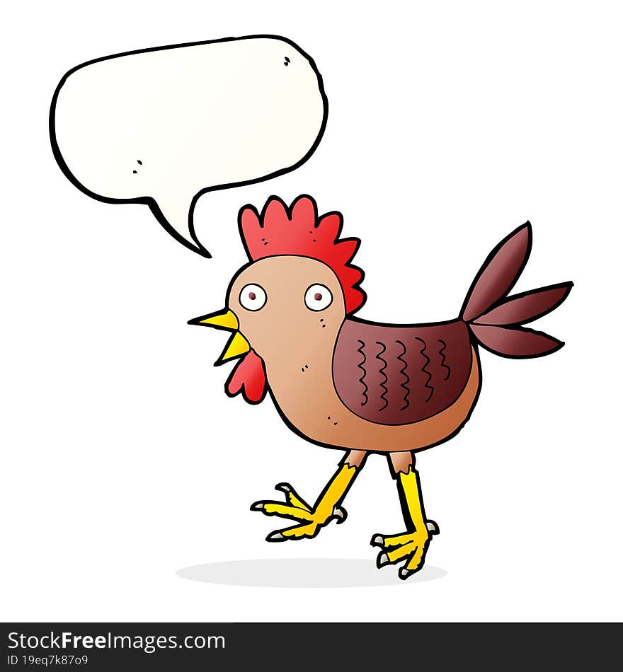 funny cartoon chicken with speech bubble