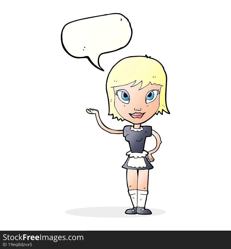 cartoon maid with speech bubble