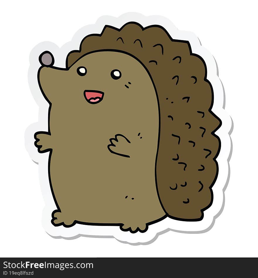 Sticker Of A Cartoon Happy Hedgehog