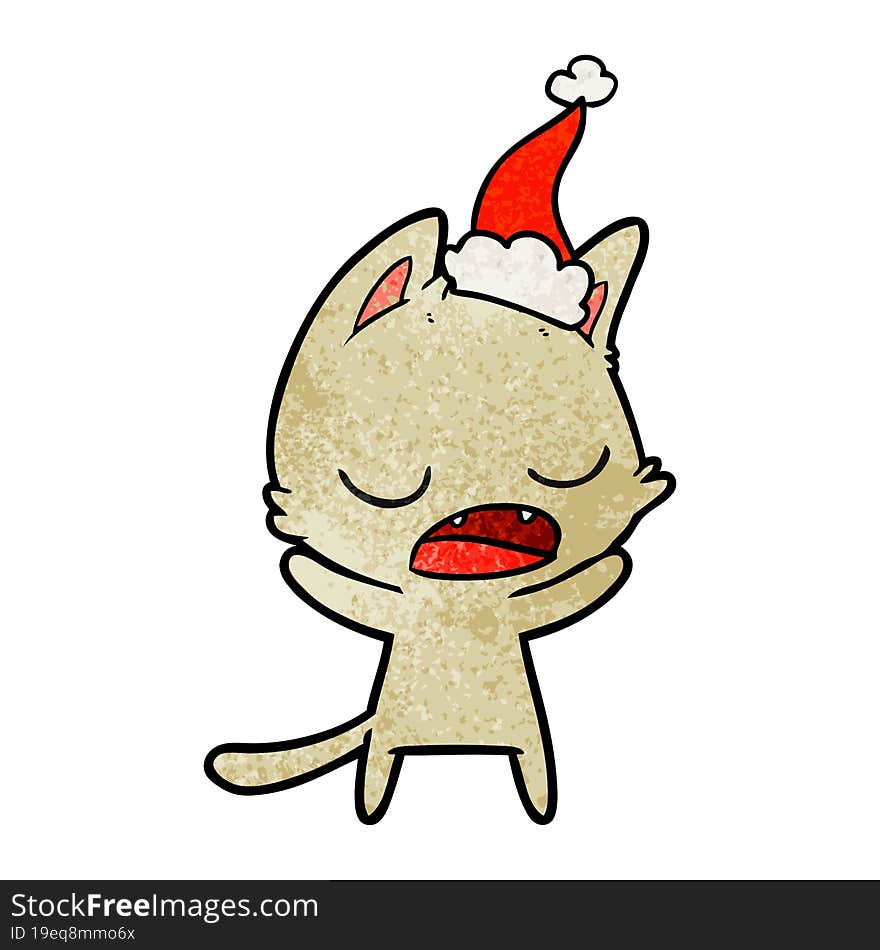 talking cat textured cartoon of a wearing santa hat