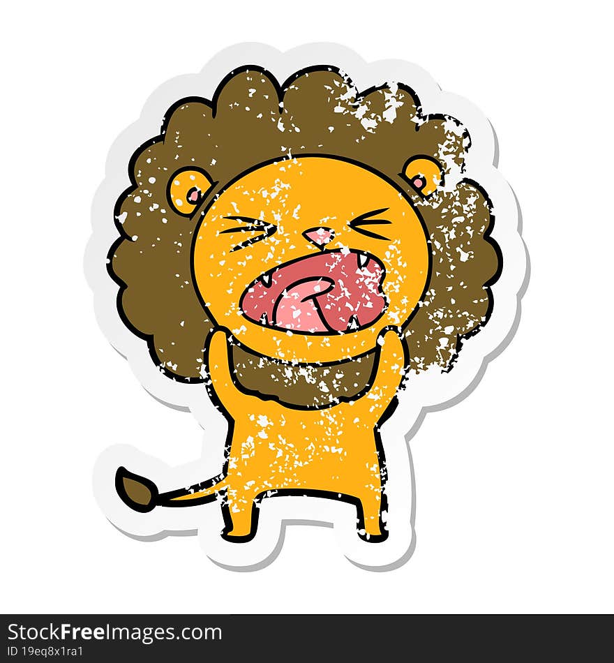 distressed sticker of a cartoon lion