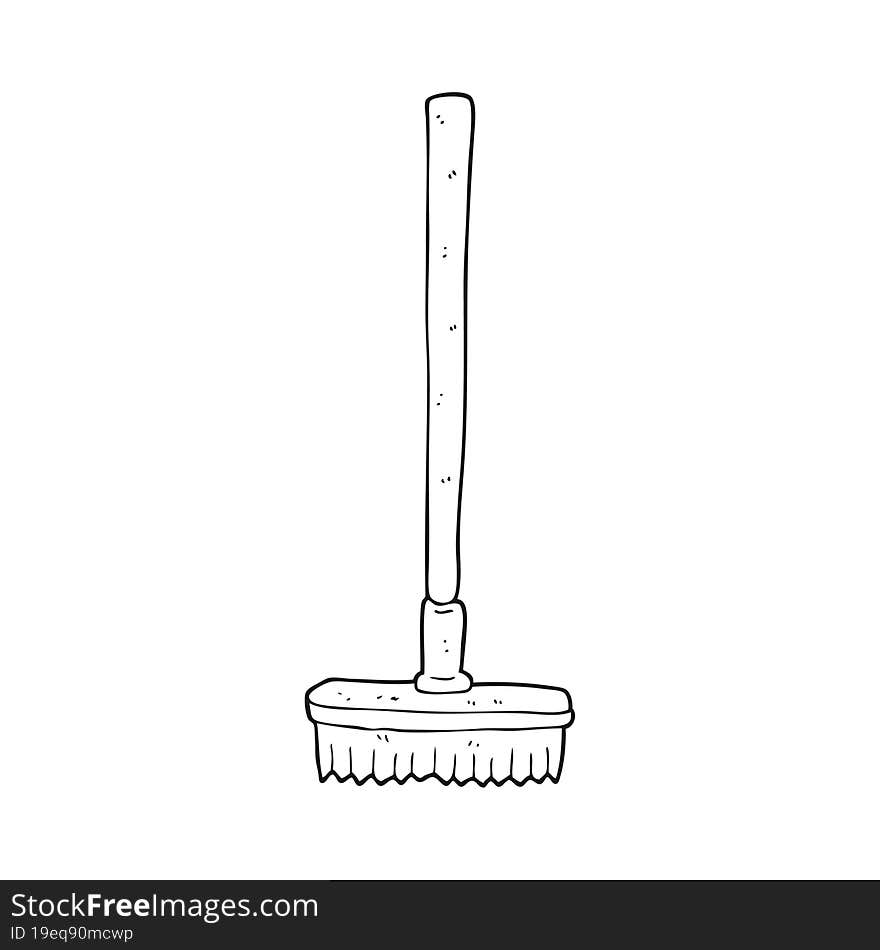 freehand drawn black and white cartoon broom