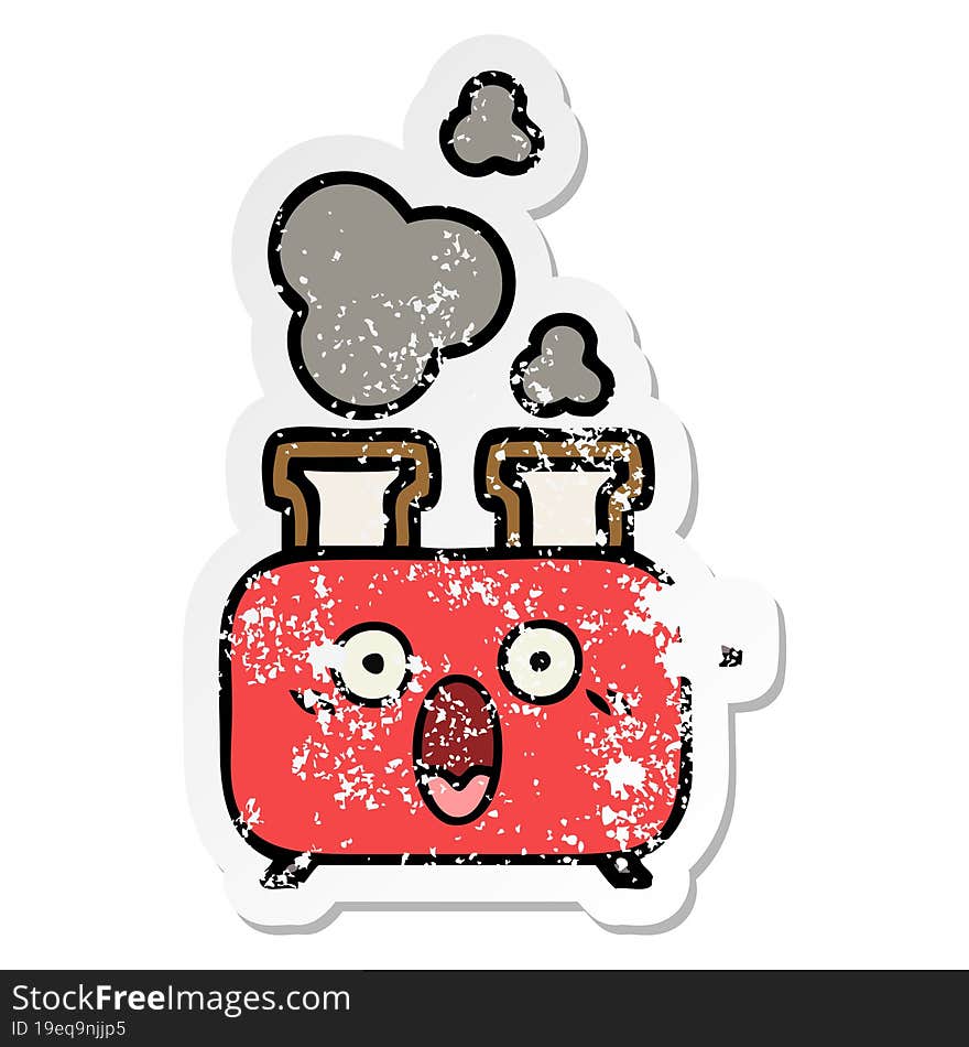 distressed sticker of a cute cartoon of a toaster