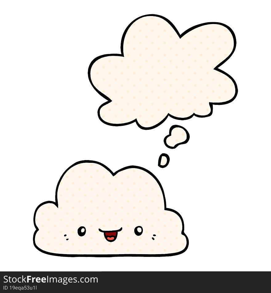 cute cartoon cloud and thought bubble in comic book style