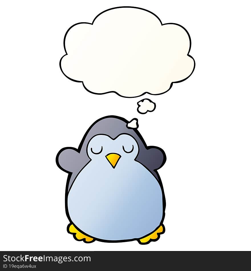 Cartoon Penguin And Thought Bubble In Smooth Gradient Style