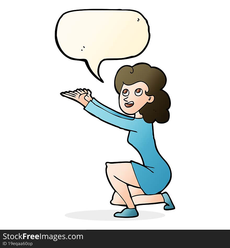 Cartoon Woman Presentation Gesture With Speech Bubble