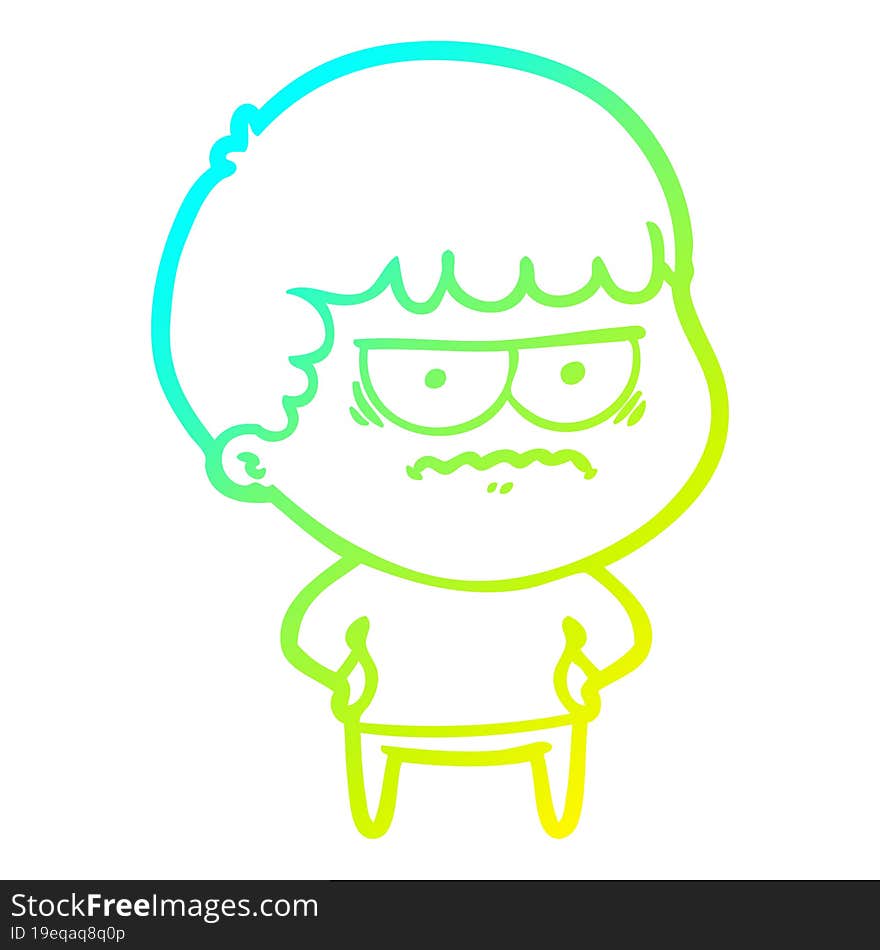 cold gradient line drawing cartoon annoyed man