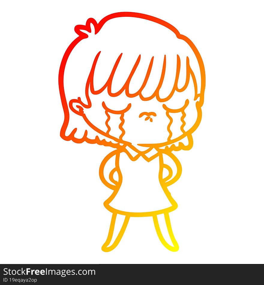 warm gradient line drawing of a cartoon woman crying