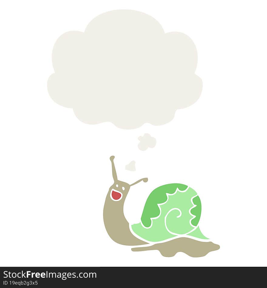 cute cartoon snail with thought bubble in retro style