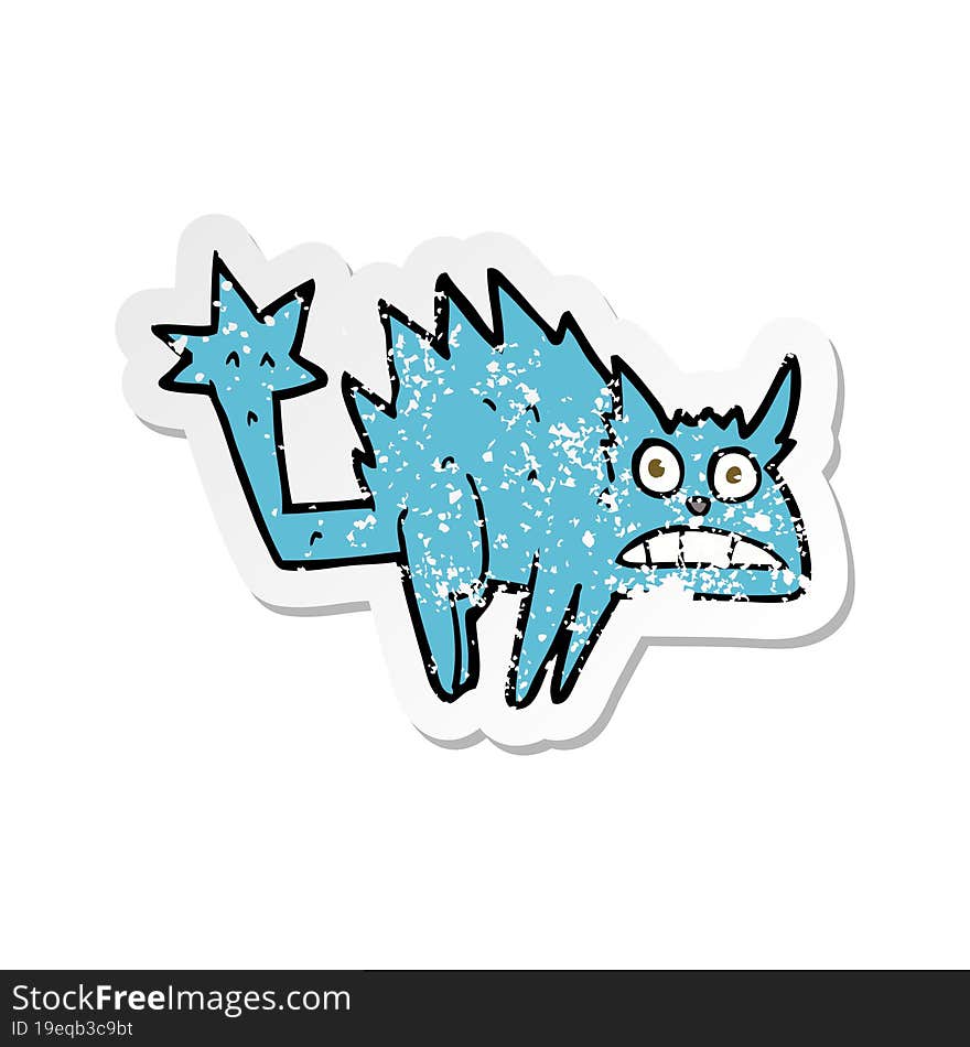 retro distressed sticker of a cartoon frightened cat