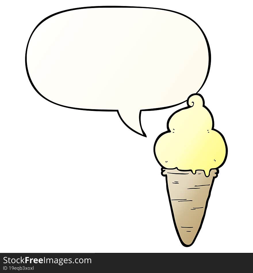 cartoon ice cream and speech bubble in smooth gradient style