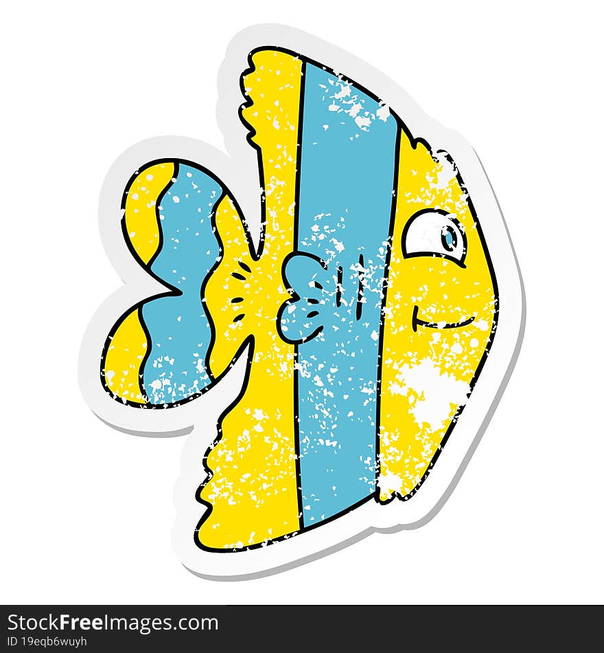 distressed sticker of a quirky hand drawn cartoon fish