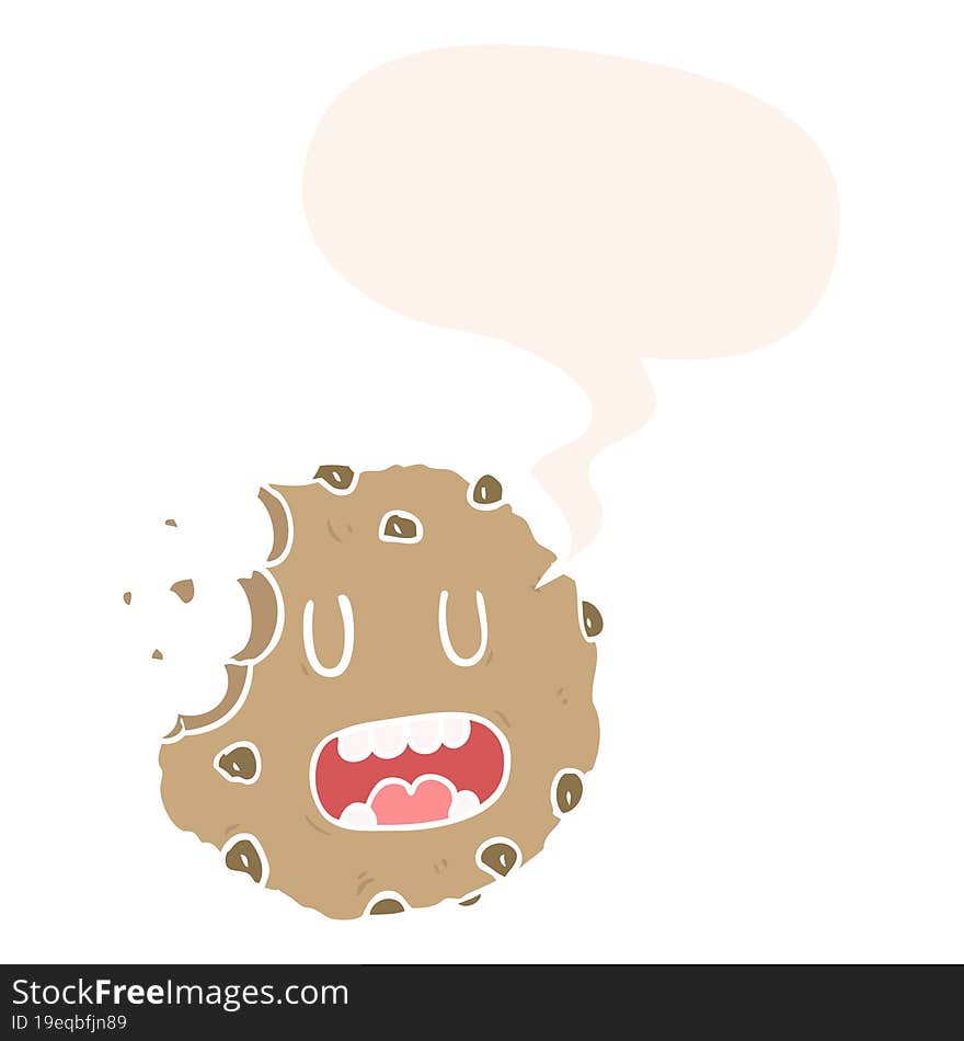 cartoon cookie and speech bubble in retro style