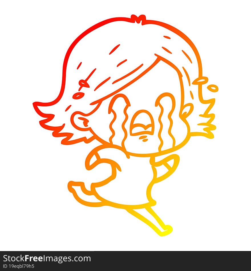 warm gradient line drawing of a cartoon woman crying