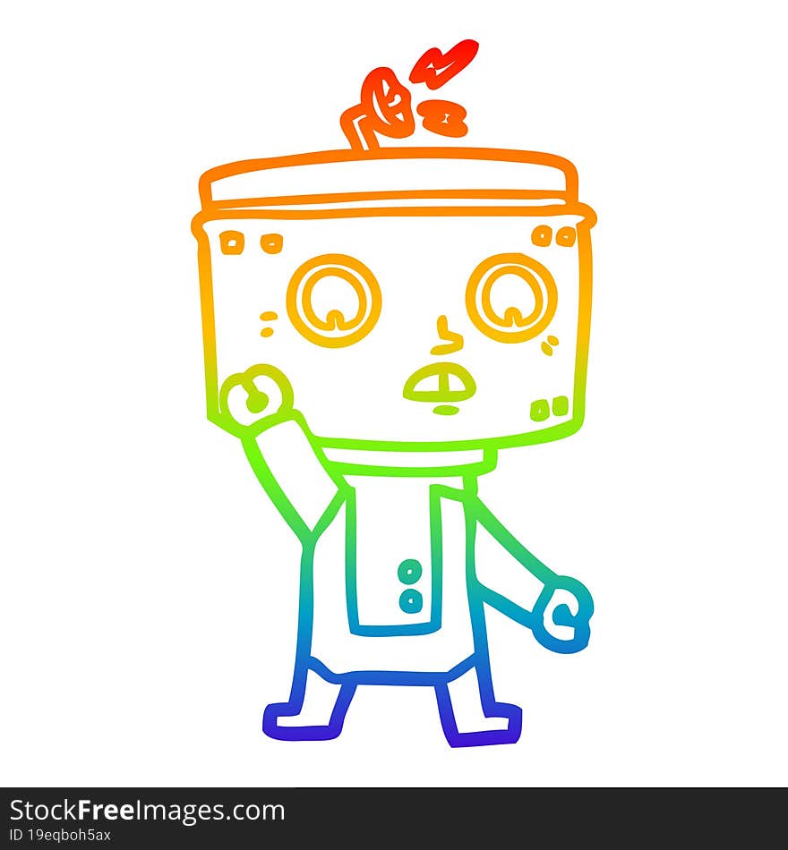 rainbow gradient line drawing cartoon robot waving