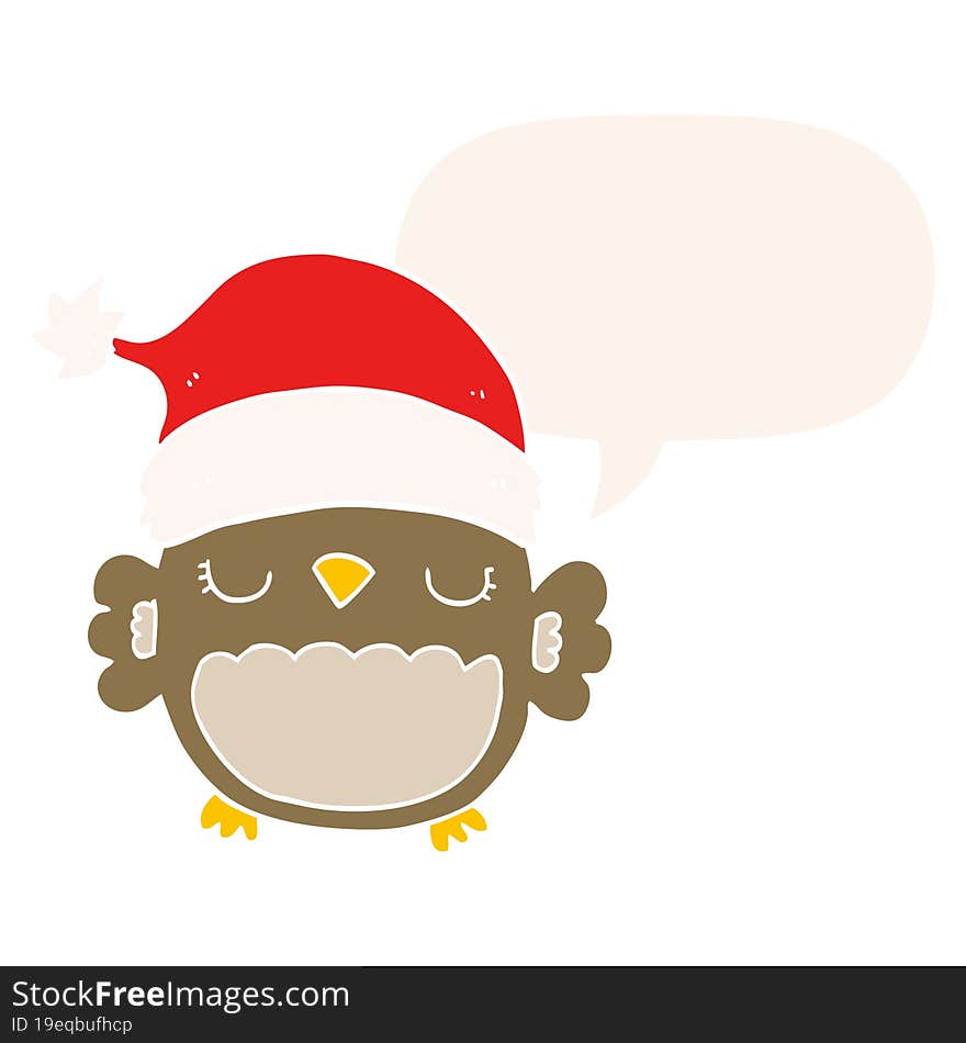 cute christmas owl and speech bubble in retro style