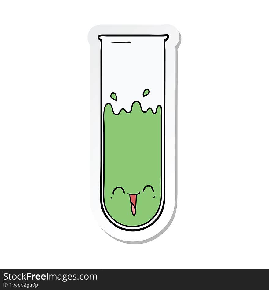 sticker of a cartoon happy test tube