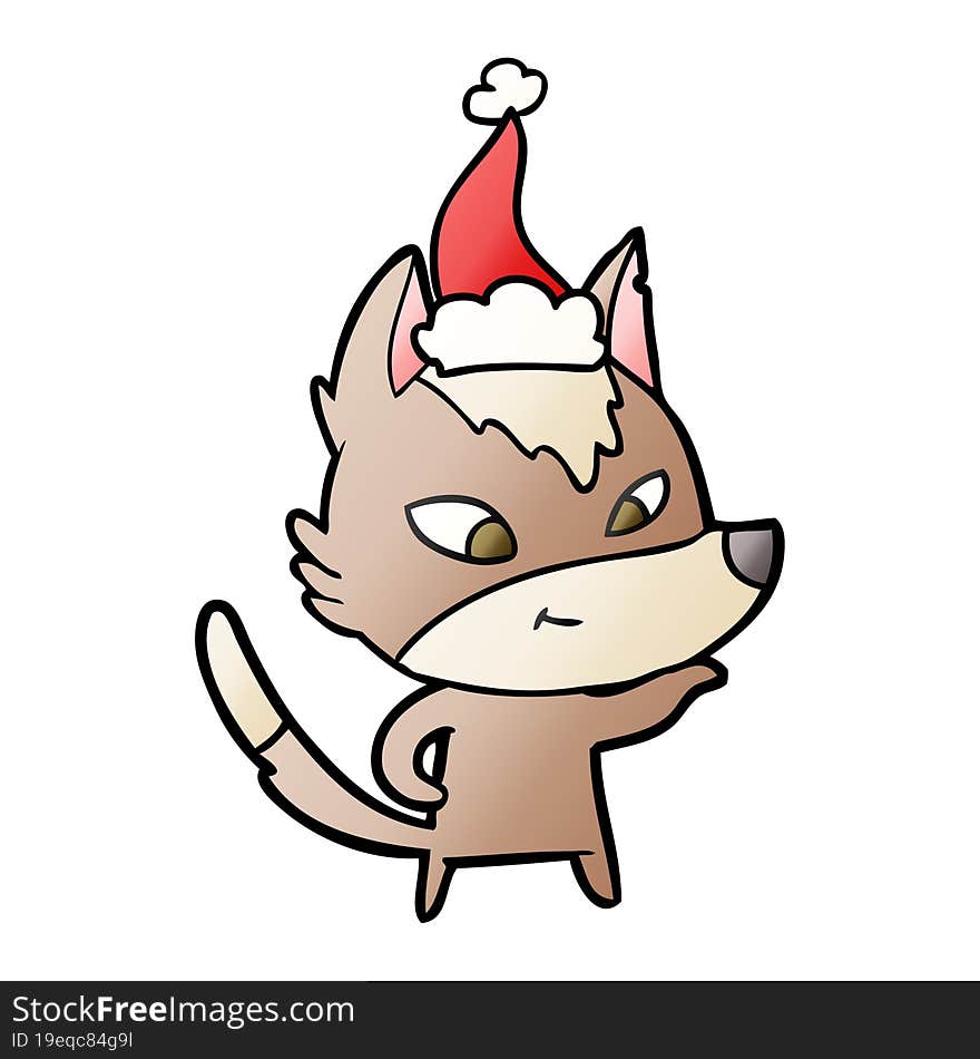 friendly gradient cartoon of a wolf wearing santa hat