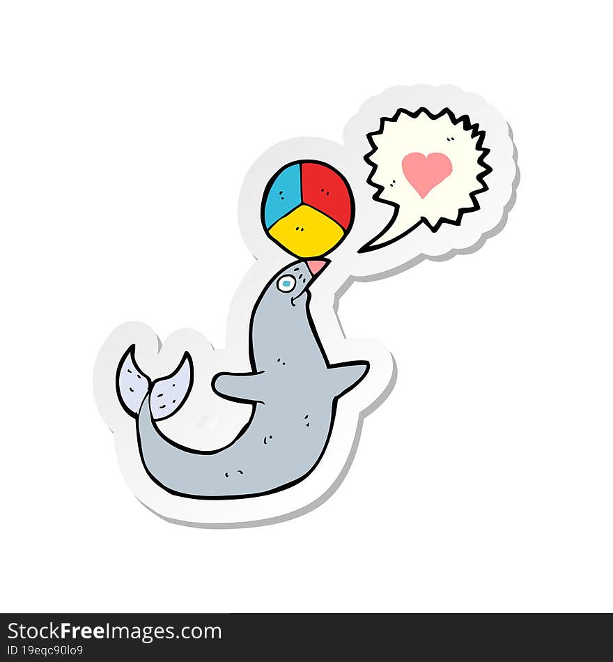 Sticker Of A Cartoon Seal With Ball