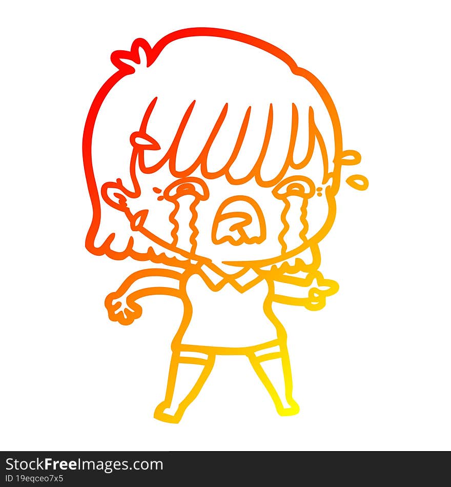 warm gradient line drawing of a cartoon girl crying