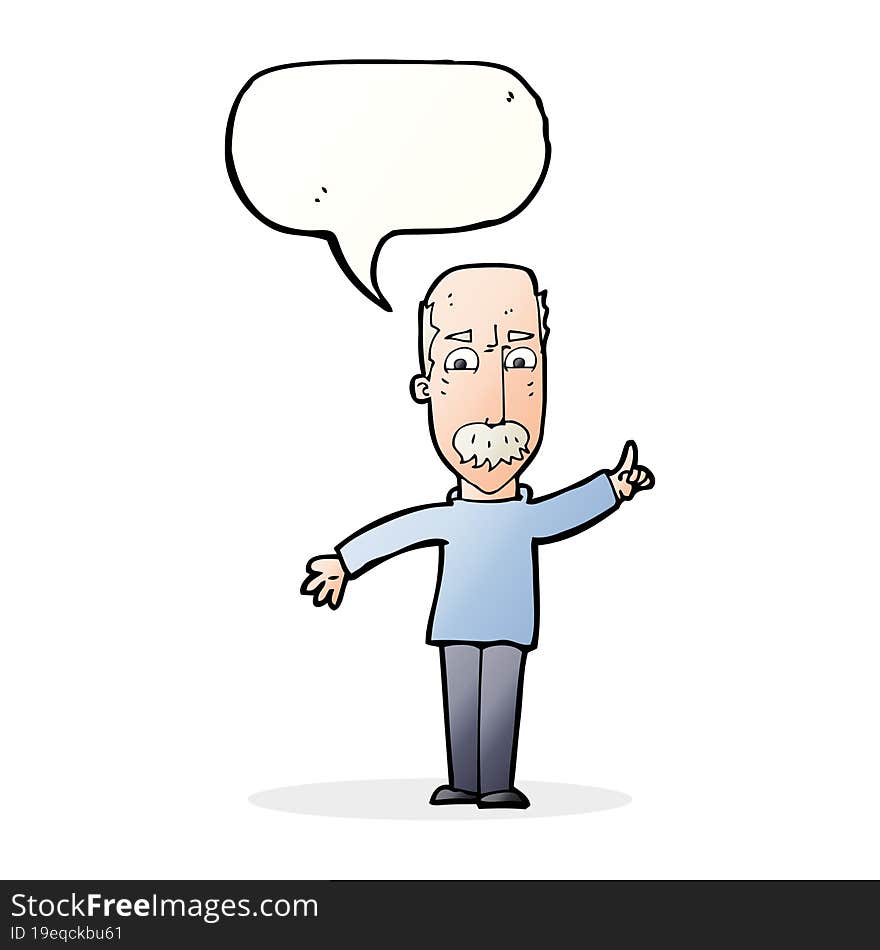 cartoon man issuing stern warning with speech bubble