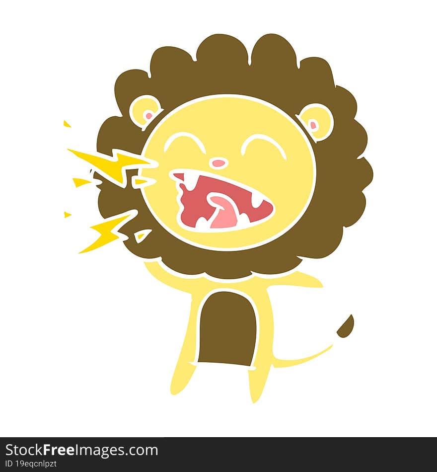 Flat Color Style Cartoon Roaring Lion