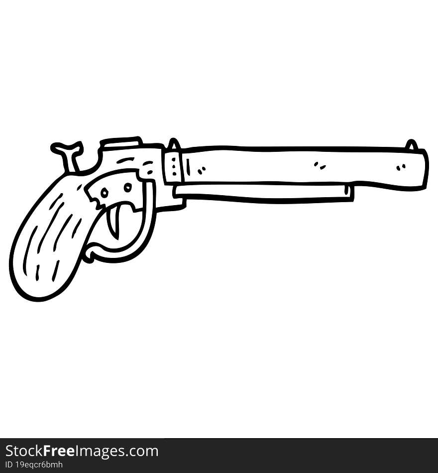 black and white cartoon old pistol