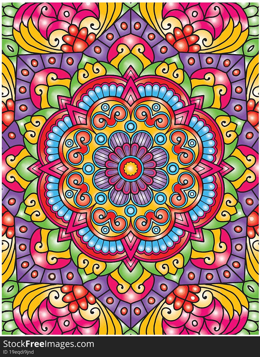 Hand Drawn Mandala Coloring Pages For Adult Coloring Book. Floral Hand Drawn Mandala Coloring Page.