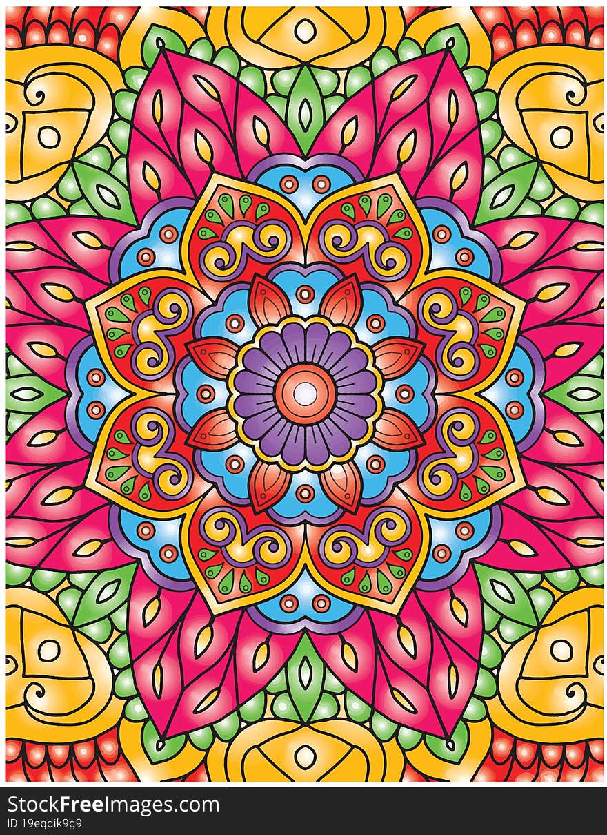 Hand Drawn Mandala Coloring Pages For Adult Coloring Book. Floral Hand Drawn Mandala Coloring Page. Unique Mandala Art With Digital Devices. Adults Mandala Coloring Pages. Pattern For Book Cover.