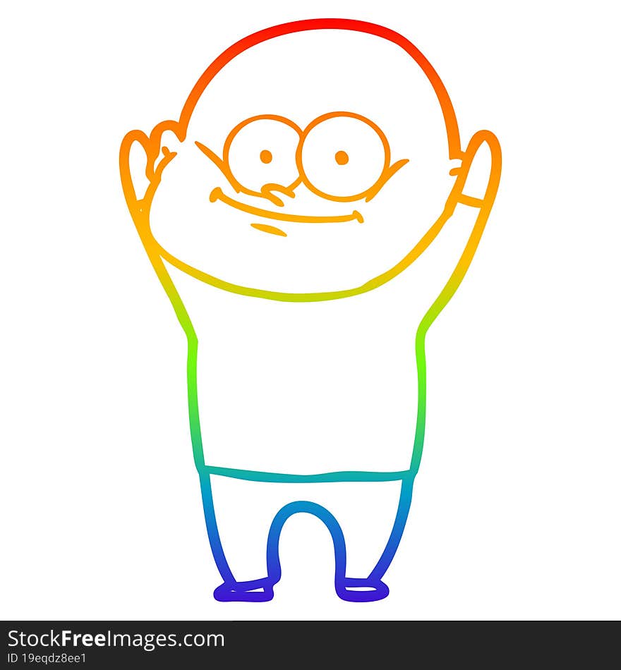 rainbow gradient line drawing cartoon bald man staring