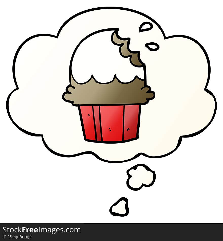 cartoon cupcake with thought bubble in smooth gradient style