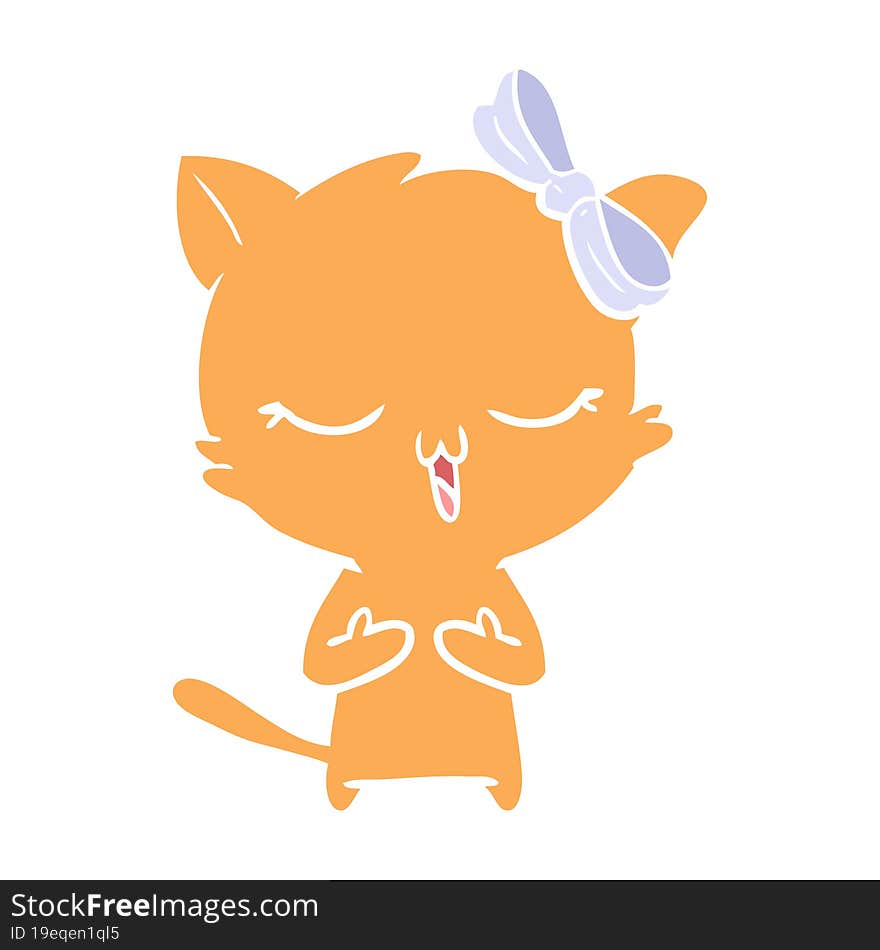 flat color style cartoon cat with bow on head