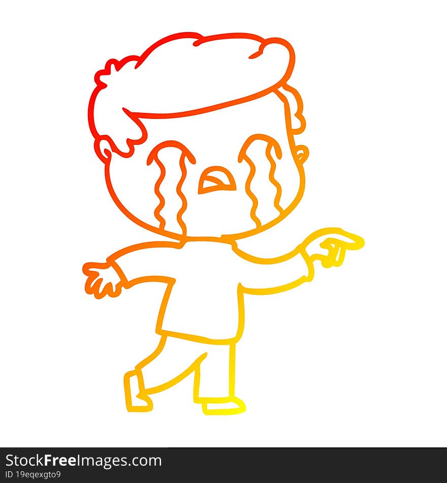 warm gradient line drawing of a cartoon man crying