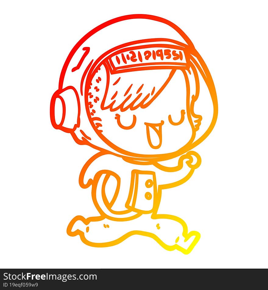 warm gradient line drawing of a cartoon astronaut woman