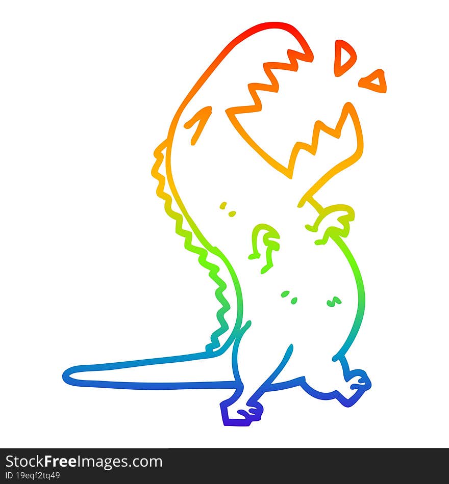 rainbow gradient line drawing of a cartoon roaring t rex