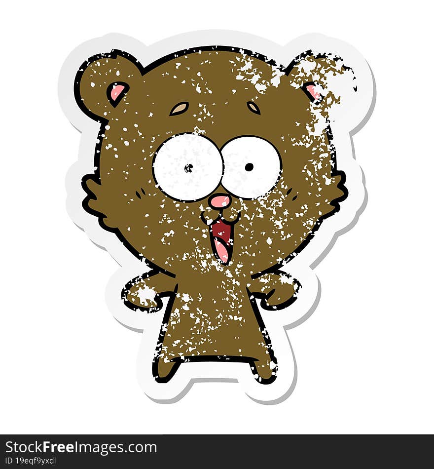 distressed sticker of a laughing teddy  bear cartoon