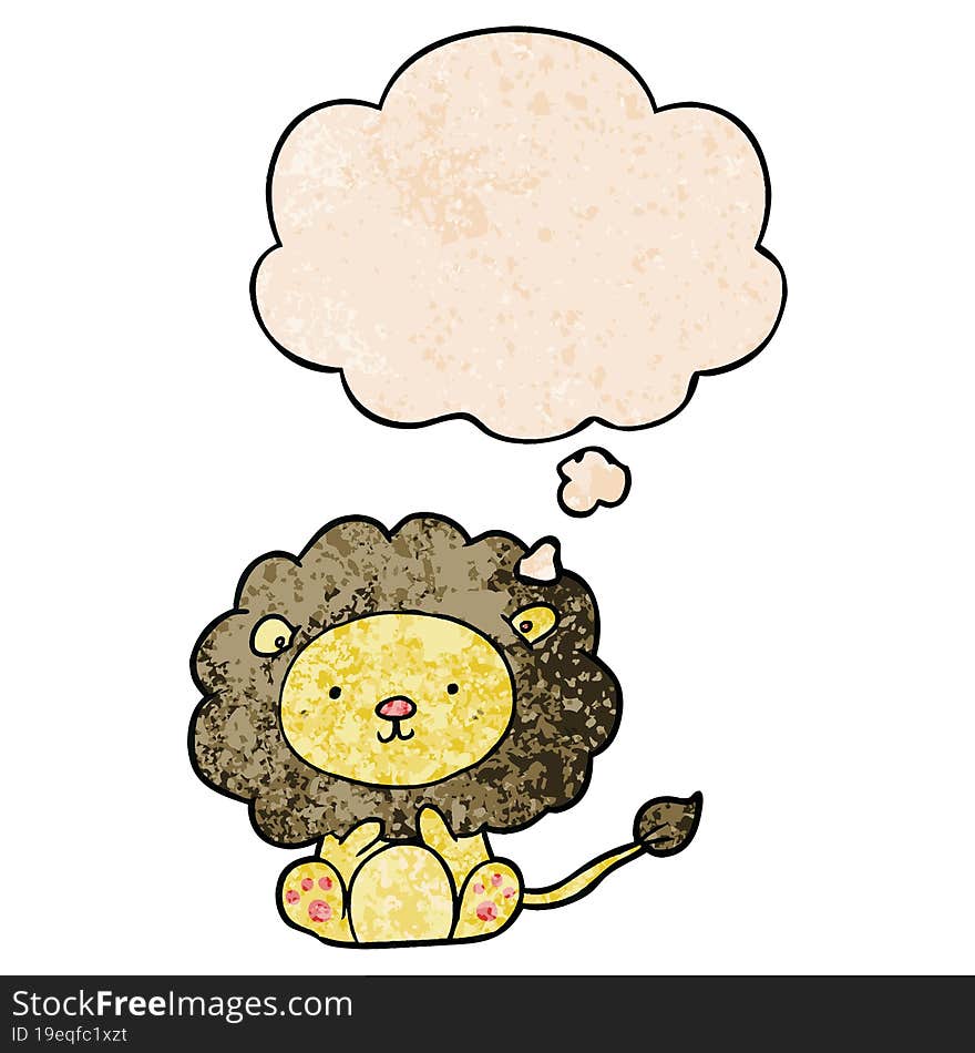 cartoon lion and thought bubble in grunge texture pattern style