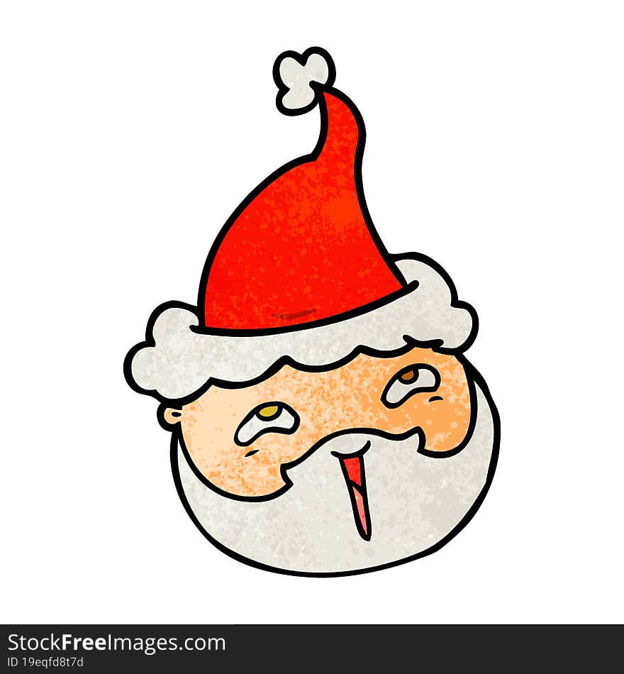 Textured Cartoon Of A Male Face With Beard Wearing Santa Hat