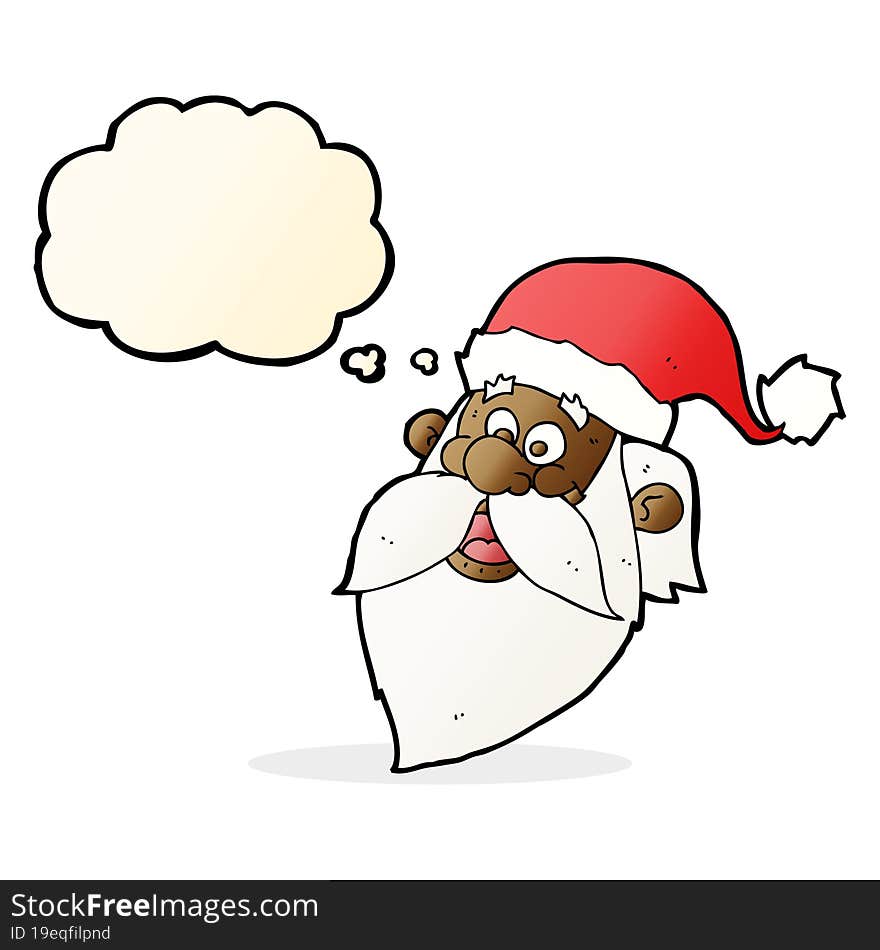 cartoon jolly santa claus face with thought bubble