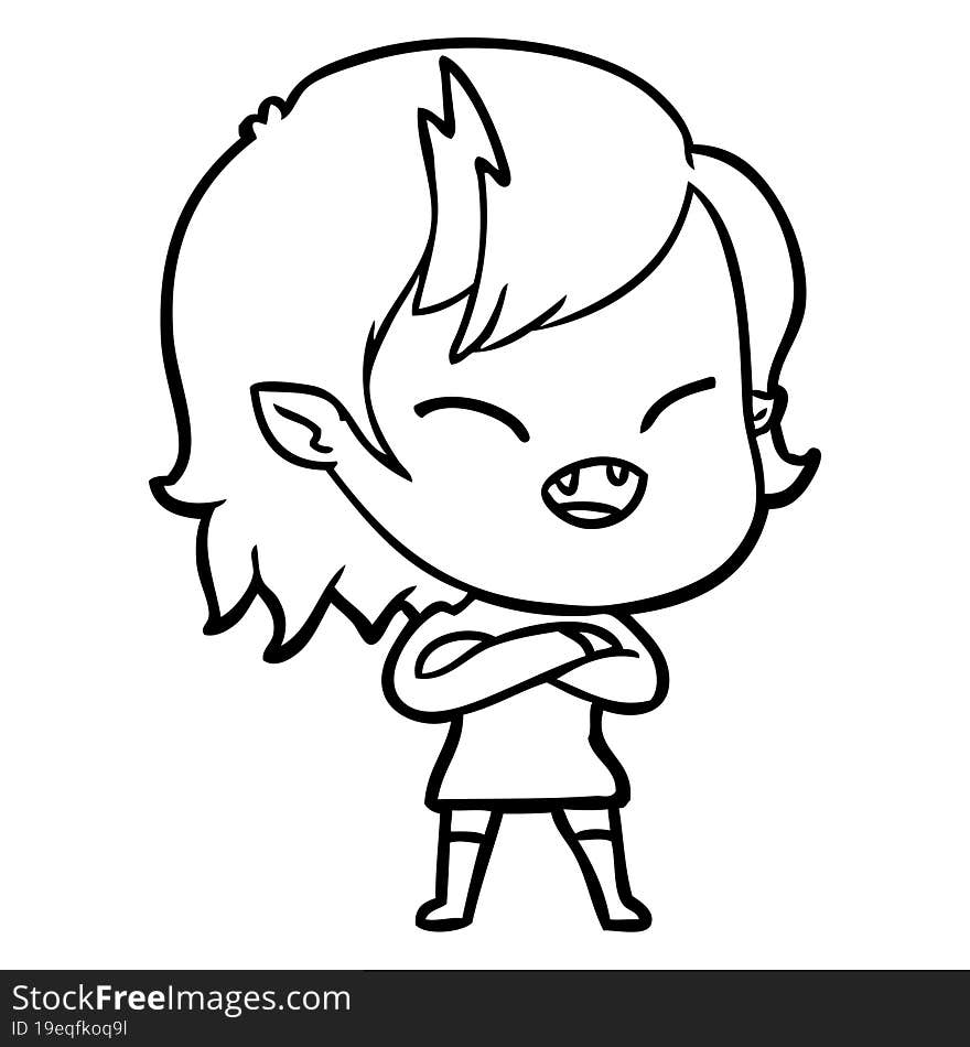 cartoon laughing vampire girl with crossed arms. cartoon laughing vampire girl with crossed arms