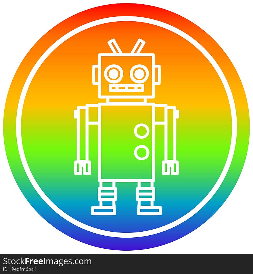 dancing robot circular icon with rainbow gradient finish. dancing robot circular icon with rainbow gradient finish