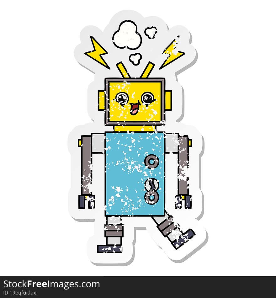 distressed sticker of a cute cartoon robot