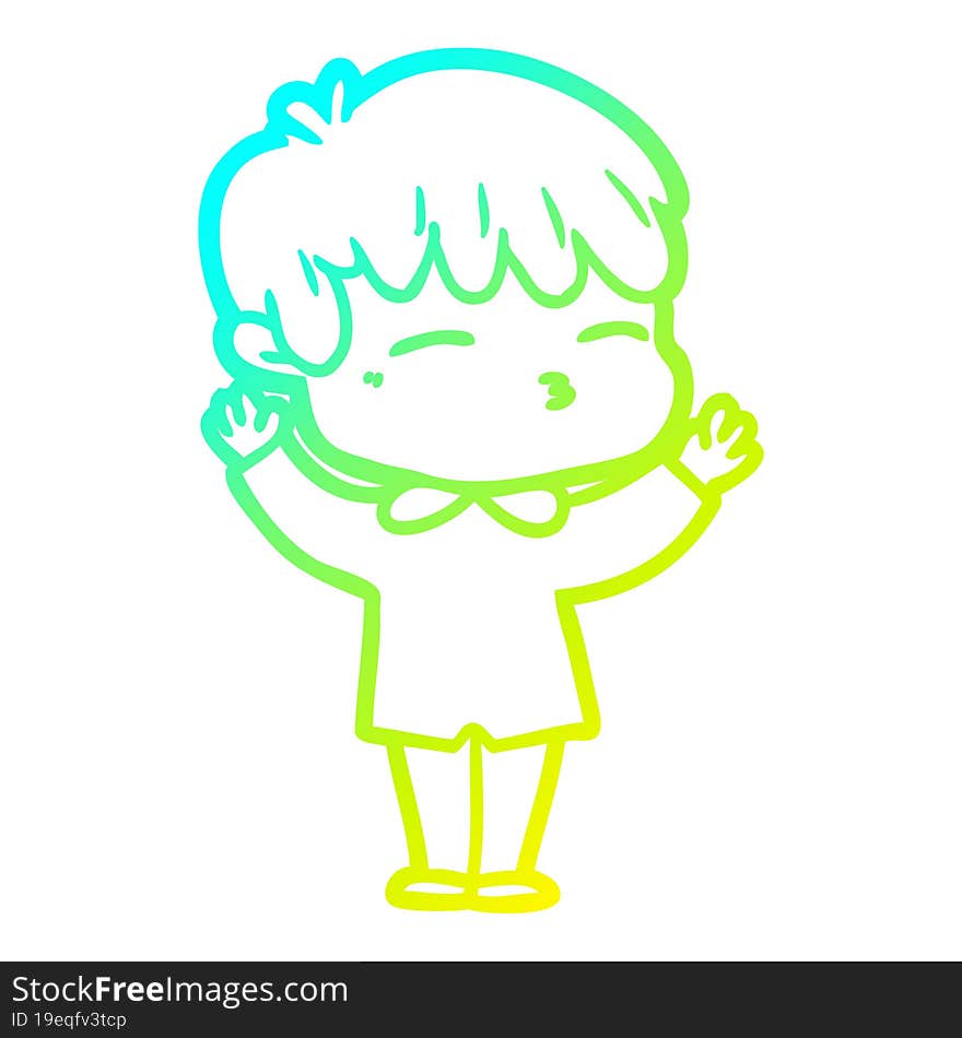 Cold Gradient Line Drawing Cartoon Curious Boy